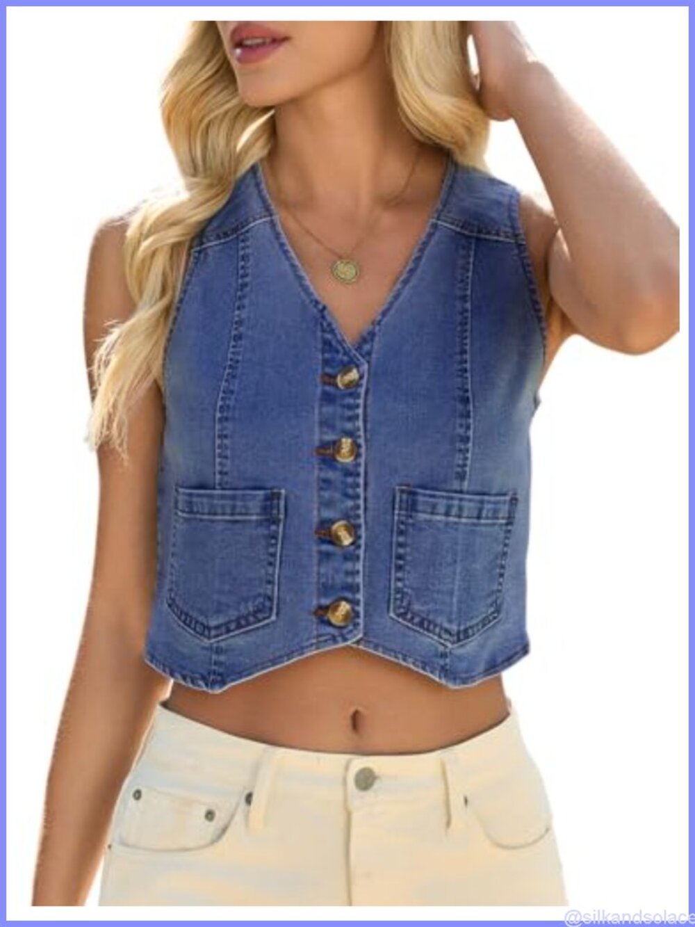 Women's Summer Denim Vest Sleeveless V Neck Button Down Y2K Crop Jacket with
